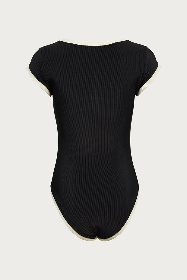 The Grace One Piece (Ribbed Black/Cream)